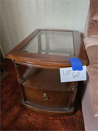 Wood & Beveled Glass Top End Table