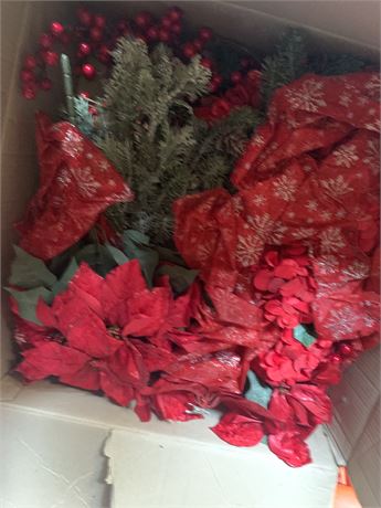 Artificial Christmas Flower Lot Poinsettia Berries Evergreen Bows Christmas Lot