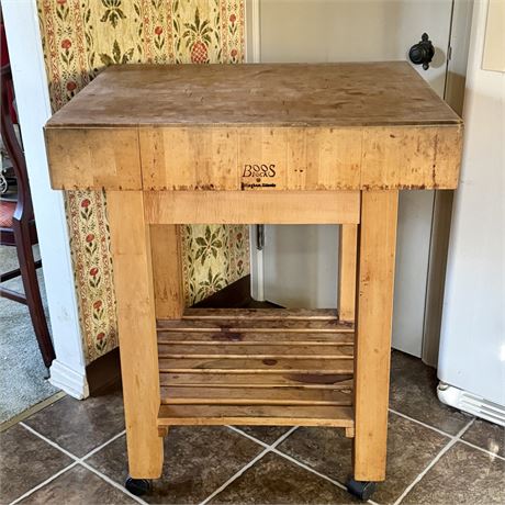 Solid Wood Rolling Butcher Block - 35.5"T x 24 x 30"