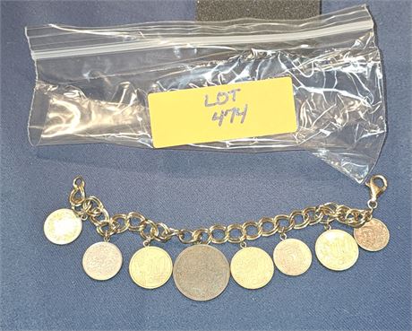 Sterling (Goldtone) Bracelet With Coin Charms 8" 1.25 ozt