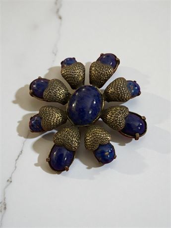 Vintage De Nicola Blue Faux Lapis Lazuli Floral Brooch/Pendant