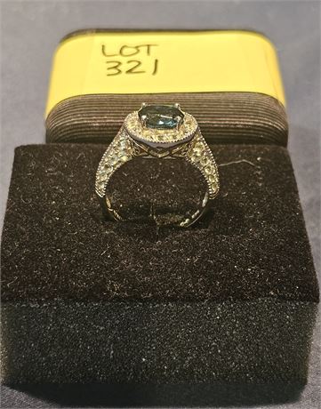 Sterling 925 Ocean Blue Topaz & CZ Ring Sz 10