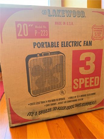 Lakewood 20" 3-Speed Box Fan, Model P-223 In Original Box