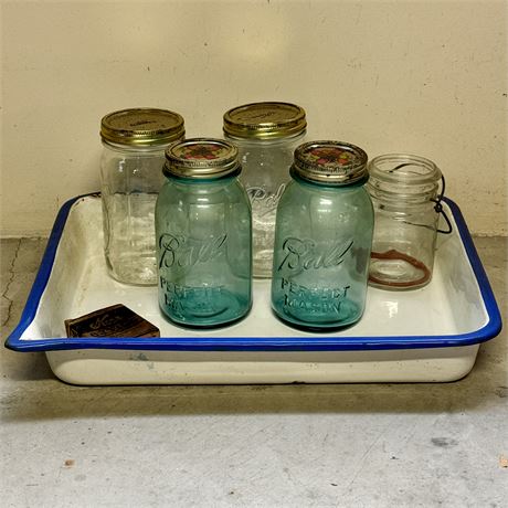 Enamelware Square Bowl and Canning Jars