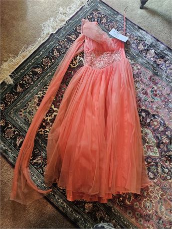 Flamingo Pink Tulle & Sequin Vintage Dress Size Small