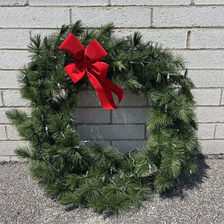 LARGE Artificial Pine Needle Christmas Wreath w/ Bow - Approx. 38"