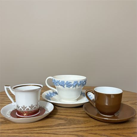 Teacup and Saucer Sets w/ Wedgwood Embossed Queen's Ware