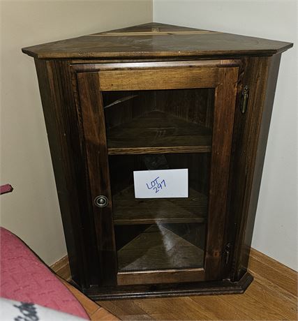 Vintage Wood Corner Cabinet Display Shelf