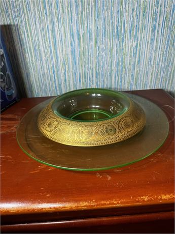 1930's Art Deco Large Green Glass Console Bowl