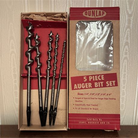 Vintage Dunlap 5 Piece Auger Bit Set w/ Original Box