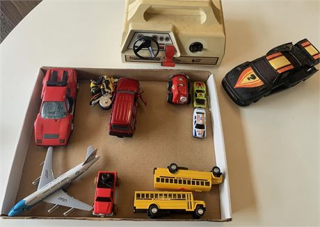 Vintage Toy Steering Wheel Dashboard Console, Die Cast Cars & More