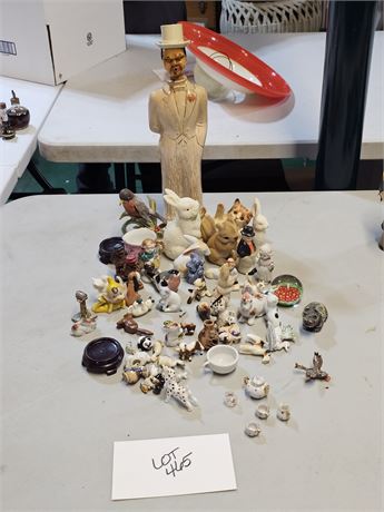 Mixed Figurine Lot: Liquor Decanter/Lefton/Dept 56/Wade Pottery & More