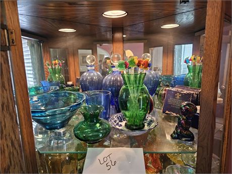 Mixed Blue/Green Glass Lot:Art Glass/Fenton & More