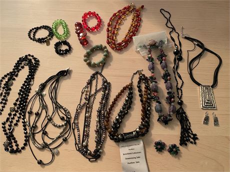Costume Jewelry Lot - Beaded Necklaces, Bracelets & Earrings