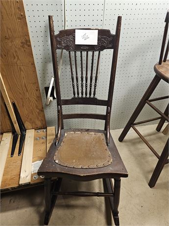 Antique Rocking Chair with Leather Seat