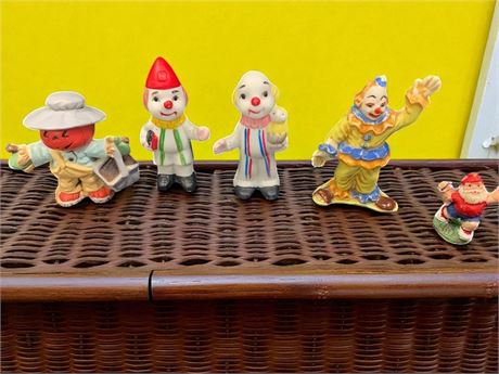 Vintage Porcelain Clown Figurines - Set of 5