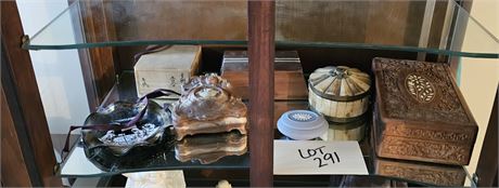 Mixed Box/ Trinket Lot- Wood Inlay Box, Wedgewood, & More Maker, Size & Style Va