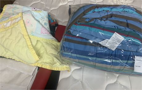Blue Striped Queen Size Bed Comforter, Handmade Afghan, Baby Blanket