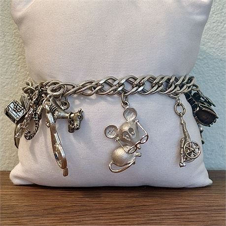 Vintage Monet Charm Bracelet w/ Several Sterling Silver 925 Charms