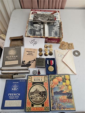 Mixed Military WW2 Lot Medals, Phrase Books, Supplies & More