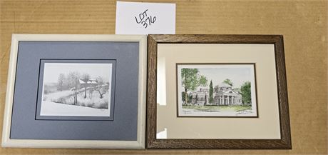 Signed A.P Dedula 179/200 "Monticello" Print & B&W Winter Barn Print