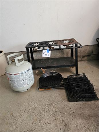 Metal Outdoor 3 Burner Propane Stove with Tank & Cooking Supplies