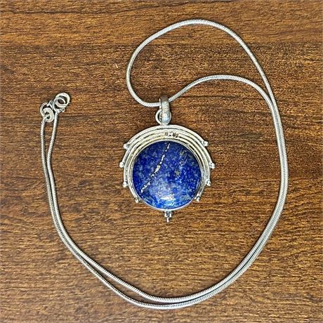 Vintage Lapis Lazuli Sterling Silver Pendant Necklace