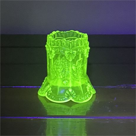 Vaseline Glass Toothpick Holder - 2.5"T