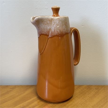 1960's Hull Pottery Tangerine Orange Drip Coffee Carafe - 10"T