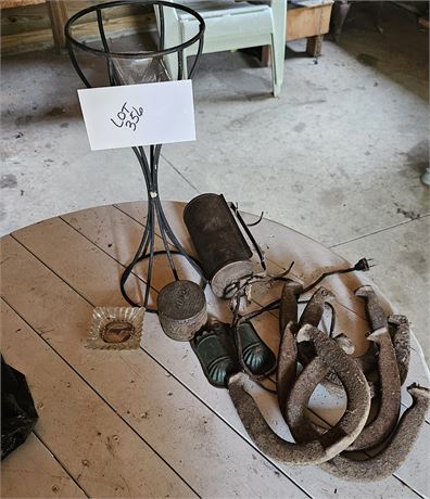 HORSESHOES, VINTAGE LIGHT, MATCH HOLDER & MORE