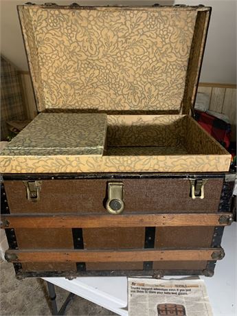 Antique Wood Steamer Trunk/ Treasure Chest Storage Box