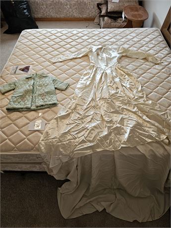 Childs Satin Bedcoat & Maurer Satin & Beaded Wedding Dress