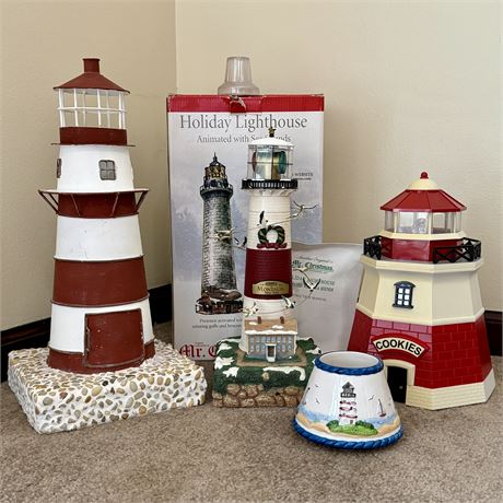 Vintage Lighthouses Bundle - Mr. Christmas, Cookie Jar, Candle Holder