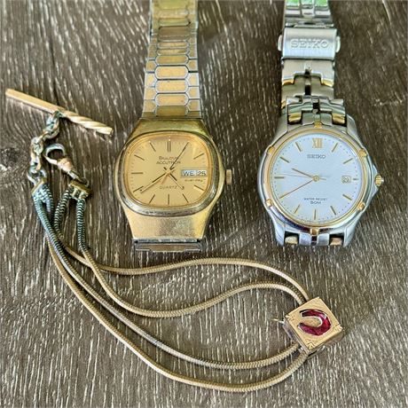 Men's Bulova Accutron & Seiko Wristwatches + Antique Fob