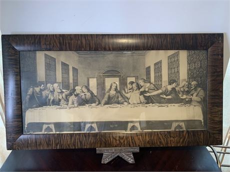 The Last Supper Wall Art Photo Black & White Print In Patterned Wood Frame