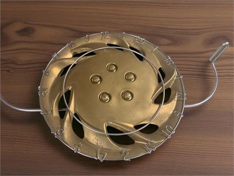 Gold-Colored Hubcap W/Retaining Ring Modified Into a Clock Face