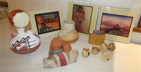 Southwest Decor Lot Including Ann Entis Sculpture