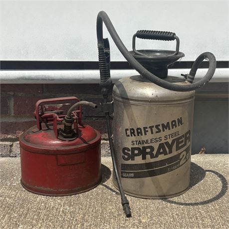 Vintage Underwriters Laboratories Gas Can & Sears Craftsman Sprayer