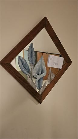 Wood Framed Mirror W/Painted Flower