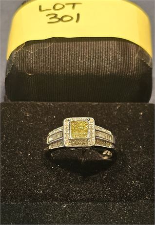 Sterling 925 Yellow Topaz & CZ Cocktail Ring Sz 10