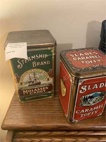 Advertising Tins - Steamship Brand Molasses Candy & Slade's Caramel Toffee
