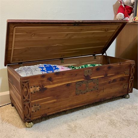 Old Cedar Blanket Chest with Copper and Nailhead Ornaments