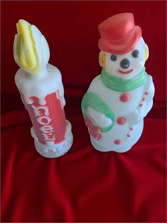 Vintage Blow Mold Snowman & Christmas Candle By Empire Plastics