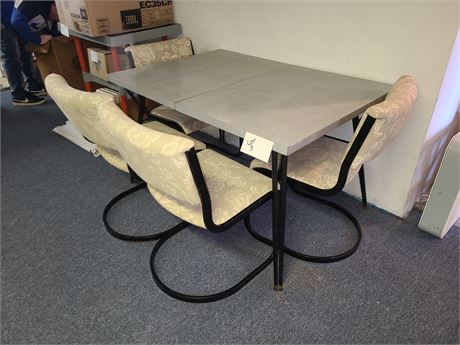 MCM Gray Table with Metal Legs & (4) Bent Metal Chairs