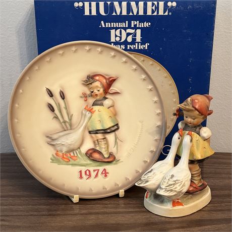 Hummel Goebel Goose Girl Figurine TM2 & 1974 Annual Plate