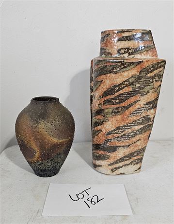 Signed Bacon 6" Vase & Signed 10" Tigar Vase