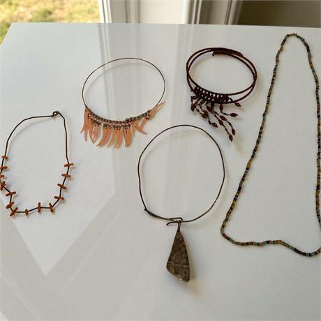 Branch Coral Necklace, Seed Bead Wire Choker W/Mother-of-Pearl Daggers