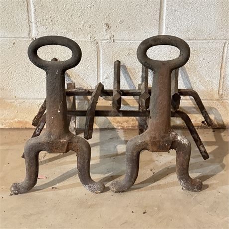 Primitive Heavy Cast Iron Andirons