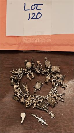 Vintage Mixed Sterling & Pewter Charm Bracelet No Weight Taken