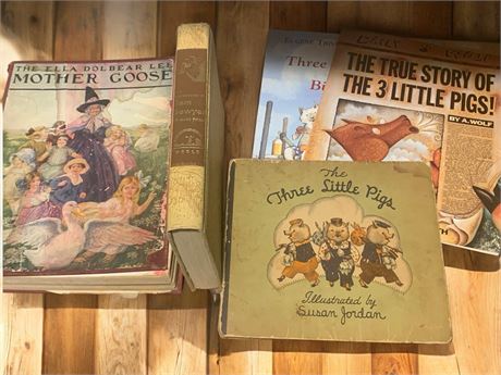 Vintage Book Lot - Mother Goose (1918), Tom Sawyer (1946) 3 Little Pigs (1937)